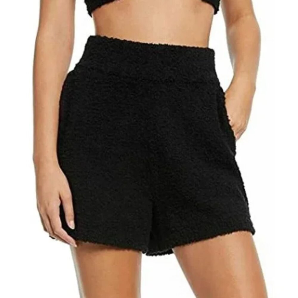 NWOT- Culpos INC -Black Fuzzy High Rise Pajama Shorts Size L